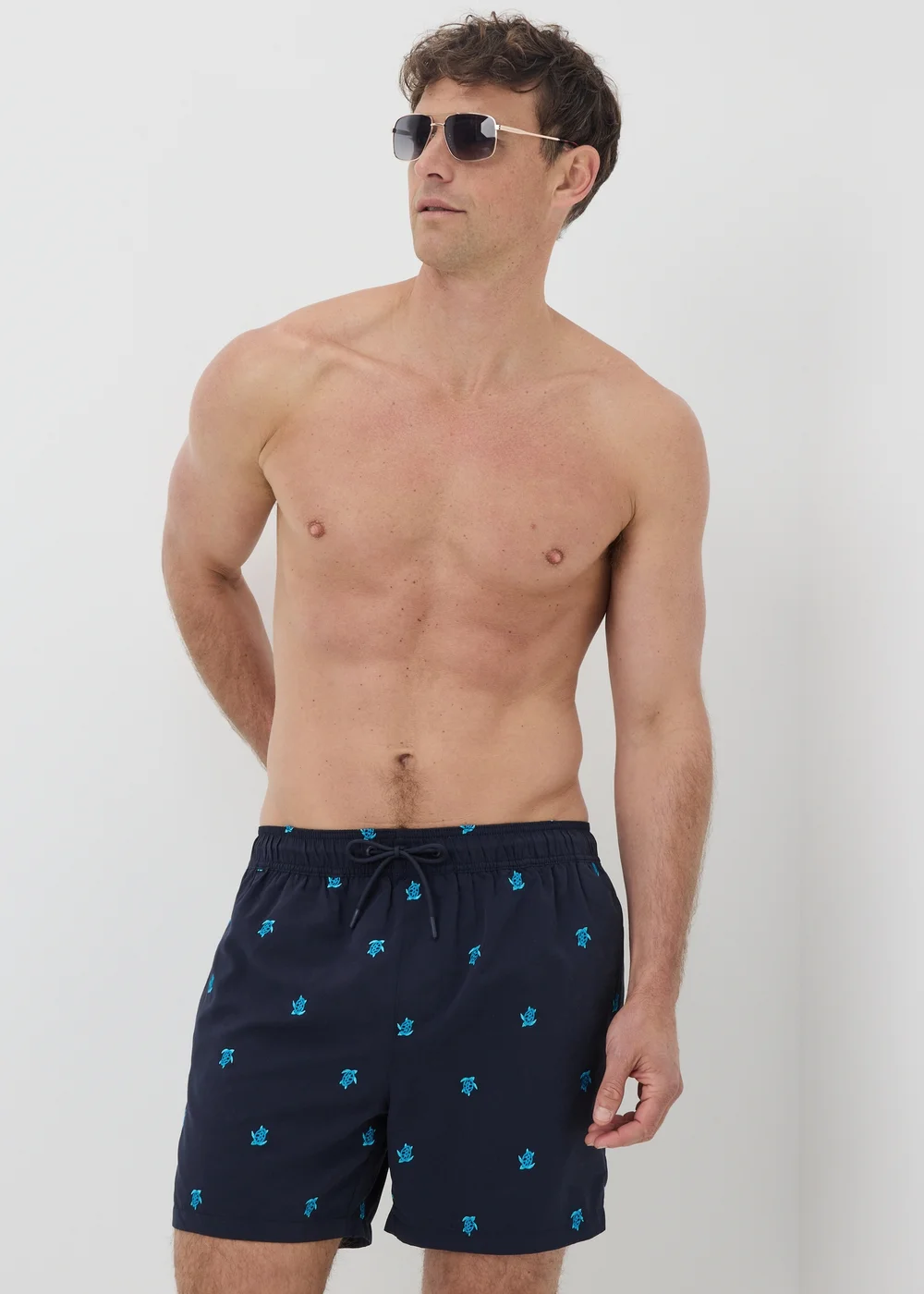 Navy Turtle Embroidered Swim Shorts - 3XL Image 1