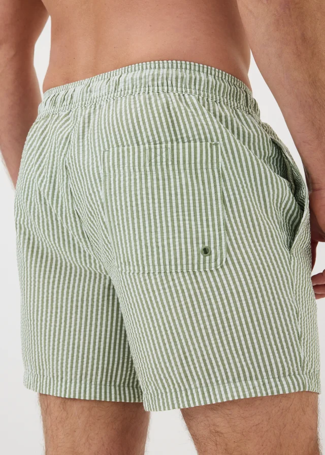 Green Seersucker Stripe Swim Shorts