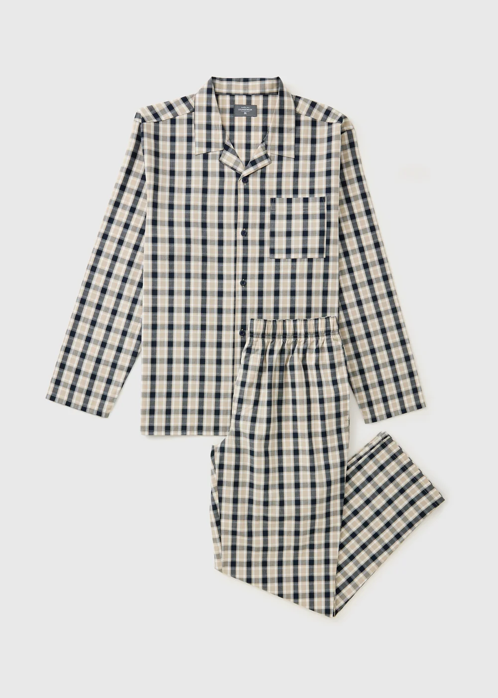 Beige Woven Check Button Up Pyjama Set - S Image 3