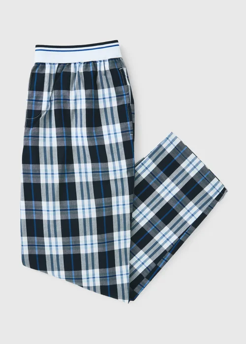 Navy Check Jacquard Woven Pyjama Bottoms - Small Image 3