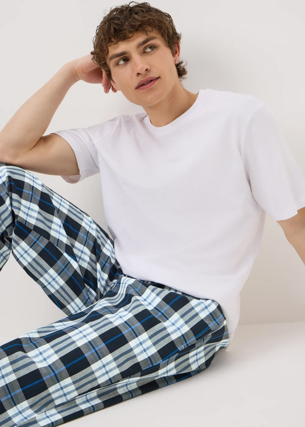 Navy Check Jacquard Woven Pyjama Bottoms - Small Image 1