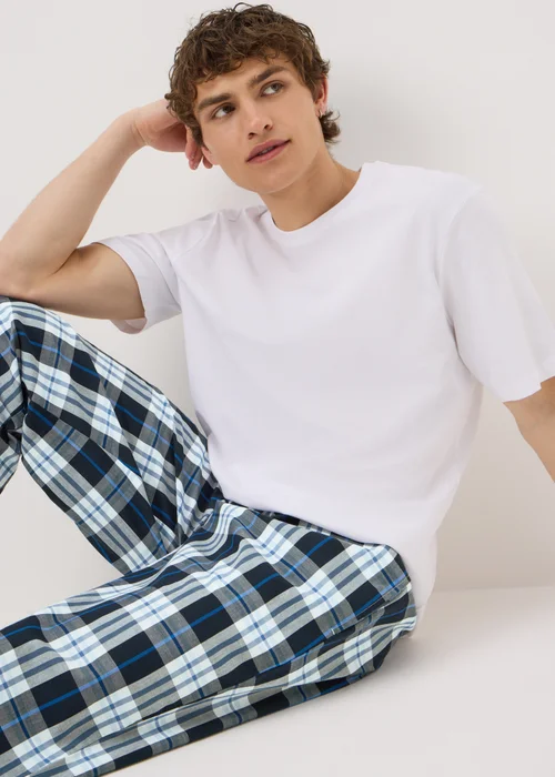 Navy Check Jacquard Woven Pyjama Bottoms - Small Image 1