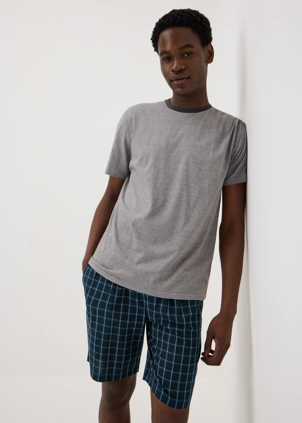 Blue Woven Check Pyjama Shorts - Small Image 1