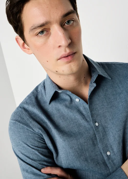 Taylor & Wright Blue Linen Blend Slim Fit Shirt - L Image 3