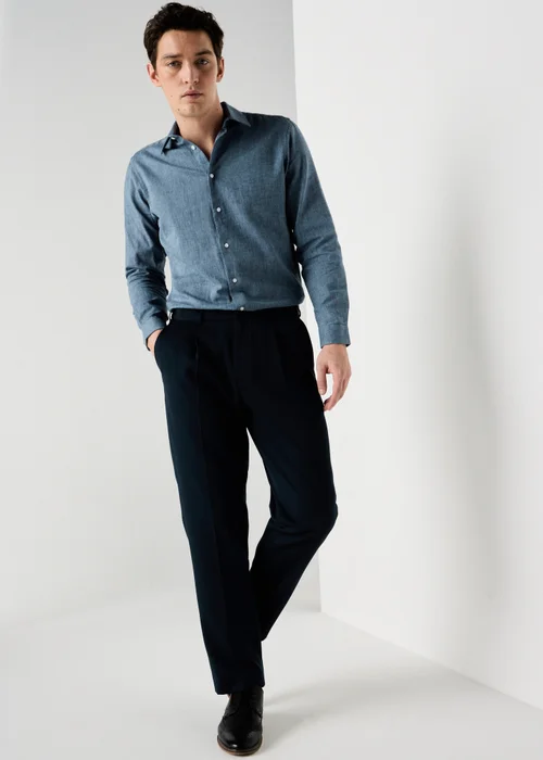 Taylor & Wright Blue Linen Blend Slim Fit Shirt - L Image 2