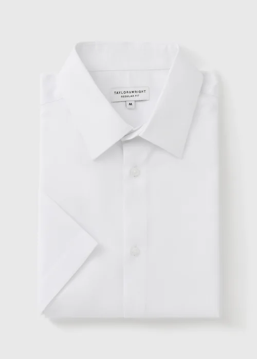 Taylor & Wright White Textured Regular Fit Short Sleeve Shirt - S Image 5