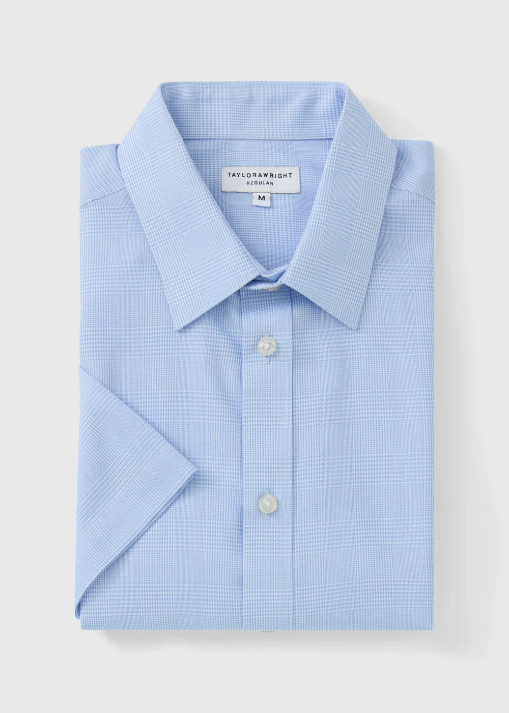 Taylor & Wright Blue Prince of Wales Check Short Sleeve Shirt - S Image 5