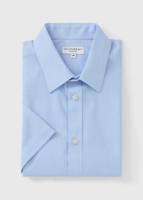 Taylor & Wright Blue Prince of Wales Check Short Sleeve Shirt - S Image 5