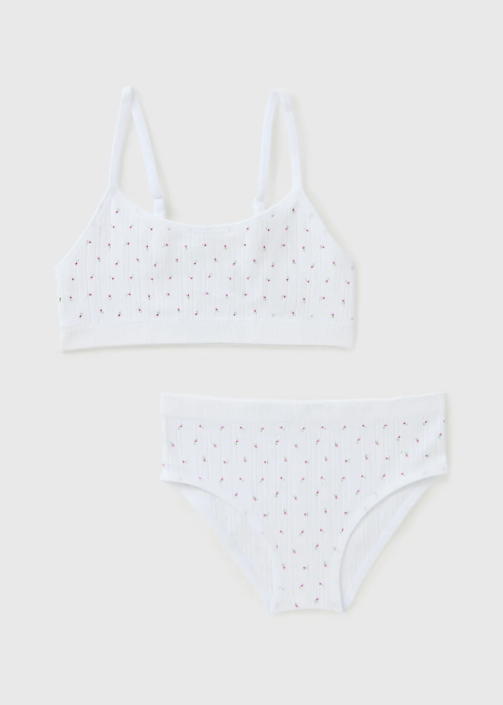 Girls White Floral Crop Top & Knicker Set (6-13yrs) - 6-7 Yrs Image 1