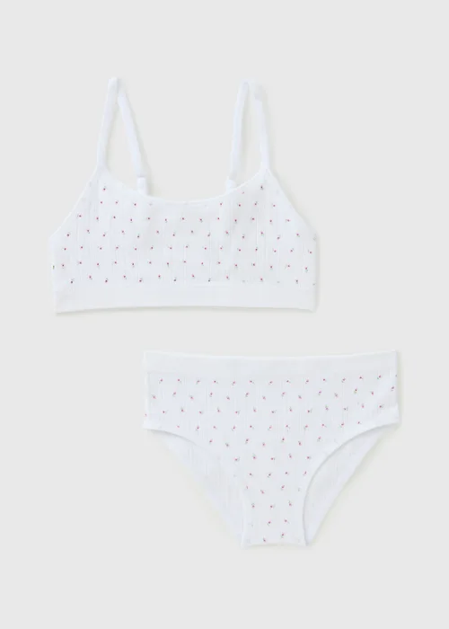 Girls White Floral Crop Top & Knicker Set (6-13yrs) - 6-7 Yrs Image 1