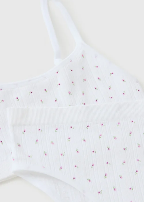 Girls White Floral Crop Top & Knicker Set (6-13yrs) - 6-7 Yrs Image 2