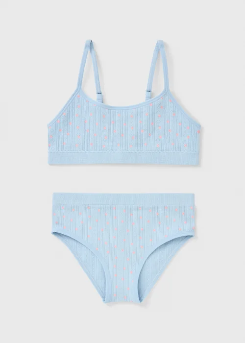 Girls Blue Floral Crop Top & Knicker Set (6-13yrs) - 6-7 Yrs Image 1