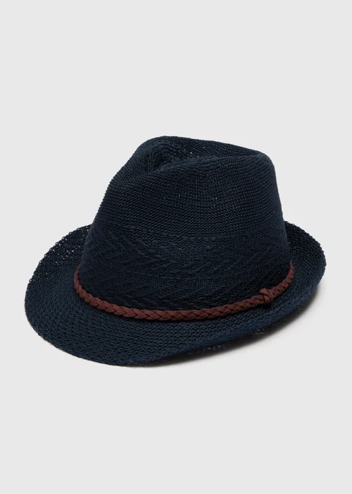 Navy Textured Trilby Hat - S/M Image 1