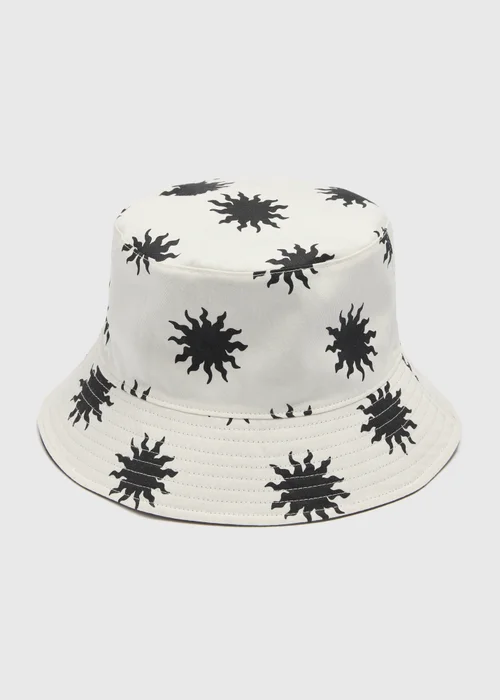 Ecru Sun Print Reversible Bucket Hat - S/M Image 1