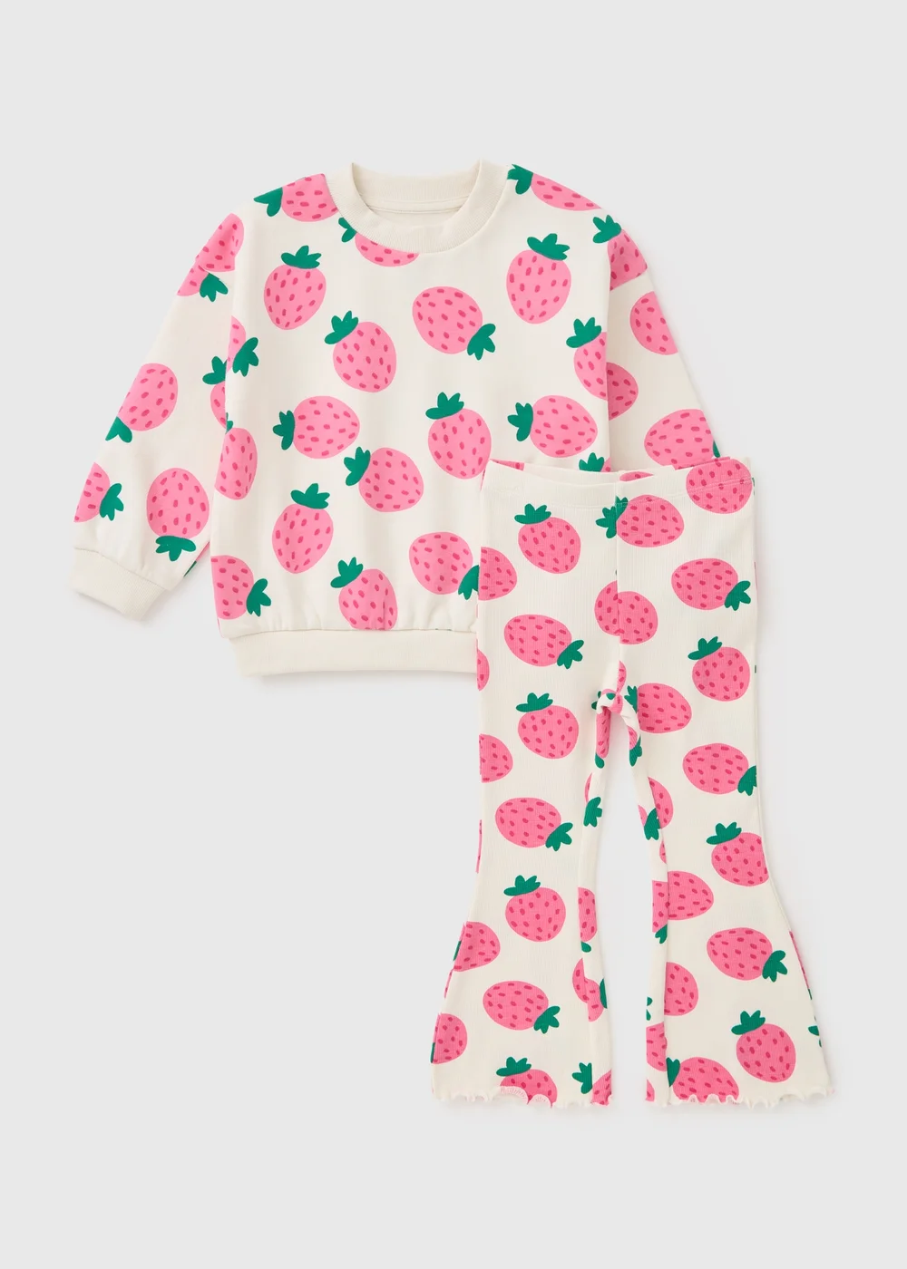 Girls Pink Strawberry Sweatshirt & Flare Set (1-7yrs) - 1-1.5 Yrs Image 1