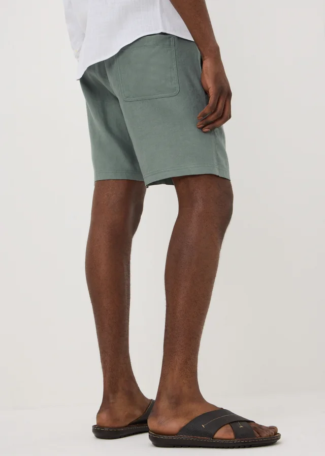 Sea Green Drawcord Linen Blend Shorts