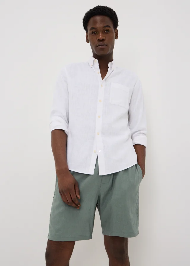 Sea Green Drawcord Linen Blend Shorts