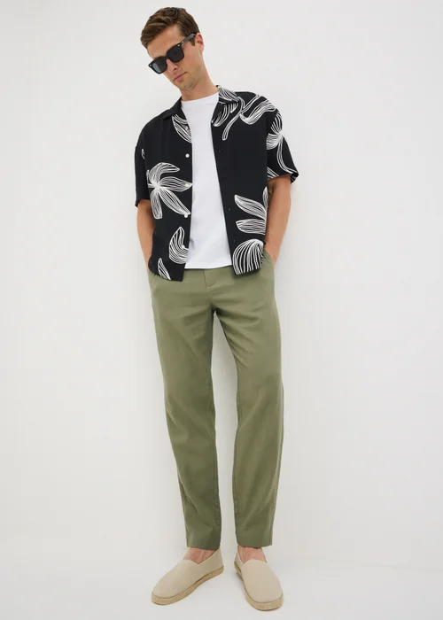 Sage Linen Blend Straight Fit Chinos - 30 R Image 1