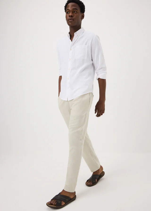 Bone Linen Blend Straight Fit Chinos