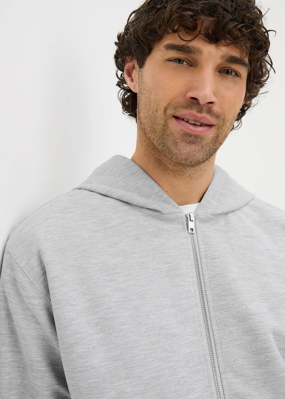 Grey Textured Zip Up Co Ord Hoodie - S Image 2