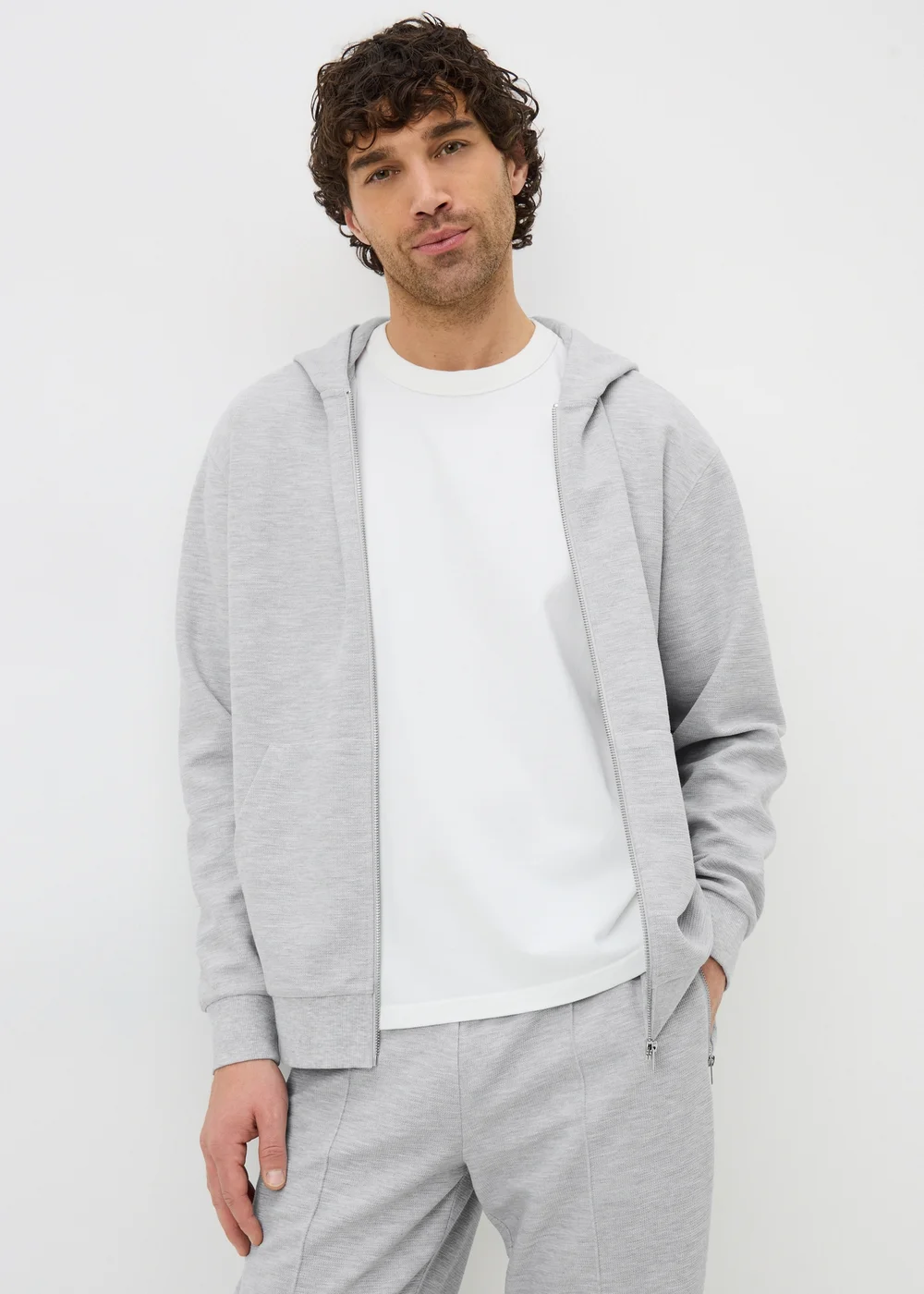 Grey Textured Zip Up Co Ord Hoodie - S Image 1