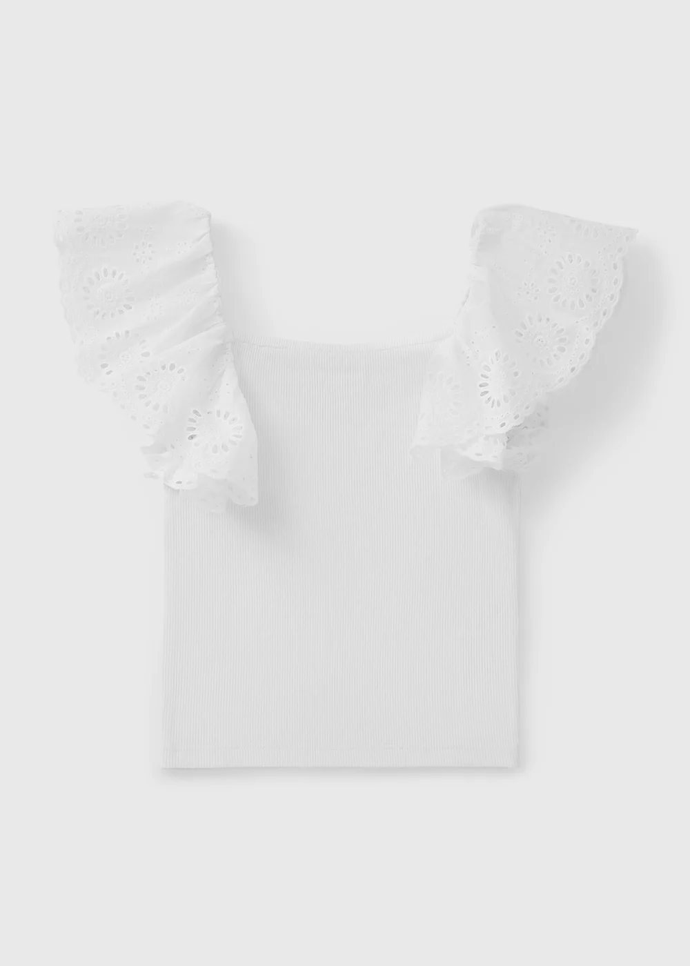 Girls White Broderie Frill Sleeve Top (7-15yrs) - 7 Yrs Image 1