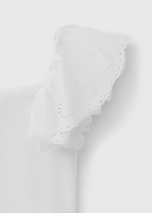 Girls White Broderie Frill Sleeve Top (7-15yrs) - 7 Yrs Image 2