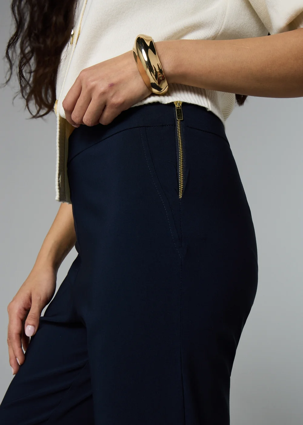Et Vous Navy Bengaline Ankle Grazer Trousers - 8/L29 Image 2