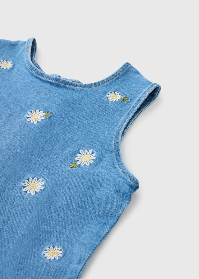 Girls Blue Daisy Embroidered Denim Dress (7-15yrs)
