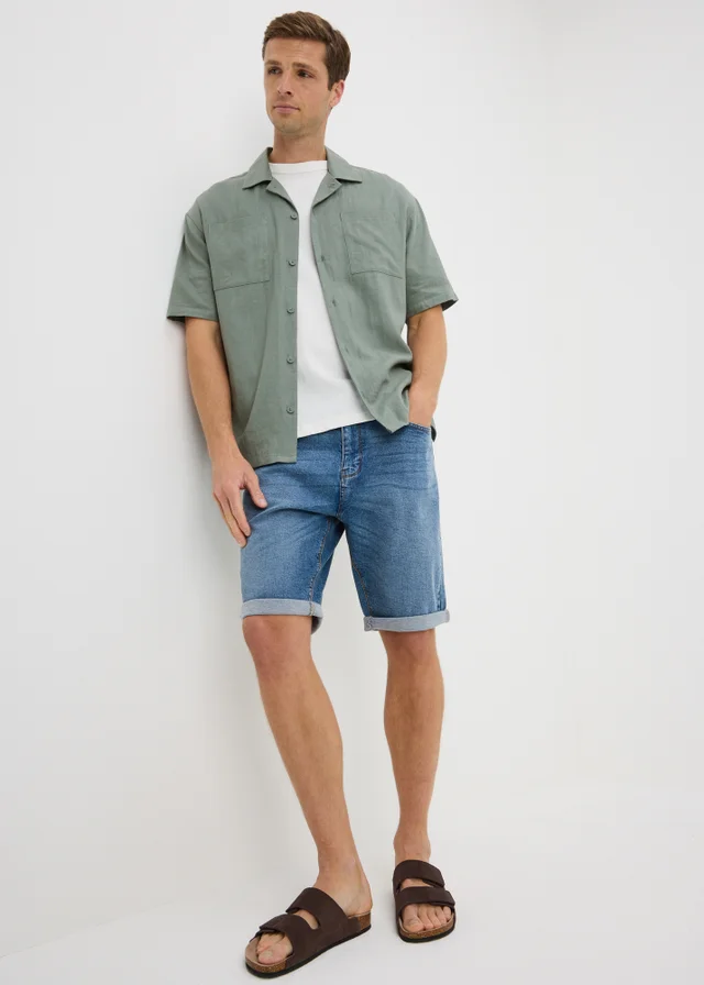 Sage Green Linen Blend Short Sleeve Co Ord Shirt