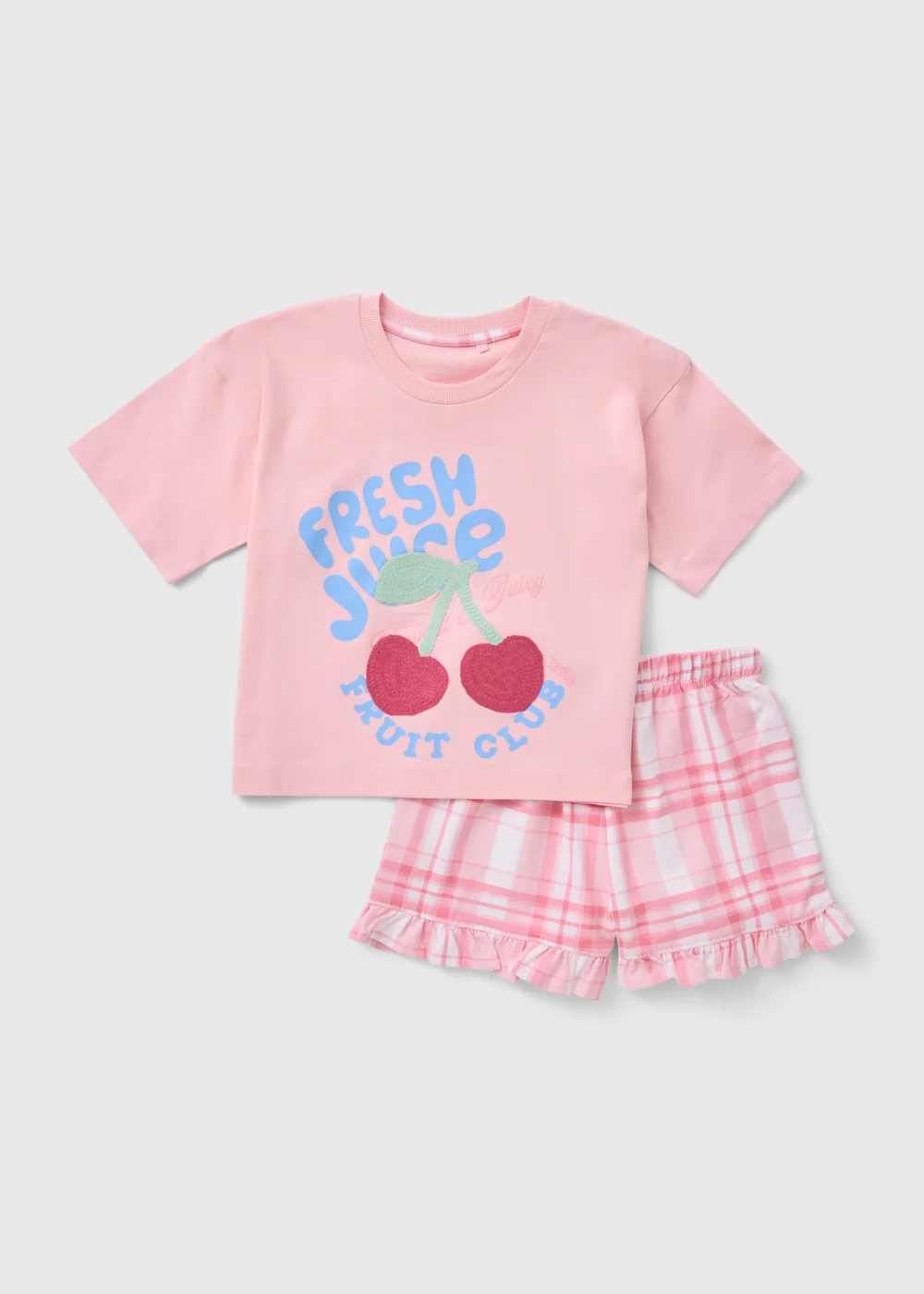 Girls Pink Cherry Check Pyjama Set (7-13yrs) - Age 7 Years Image 1