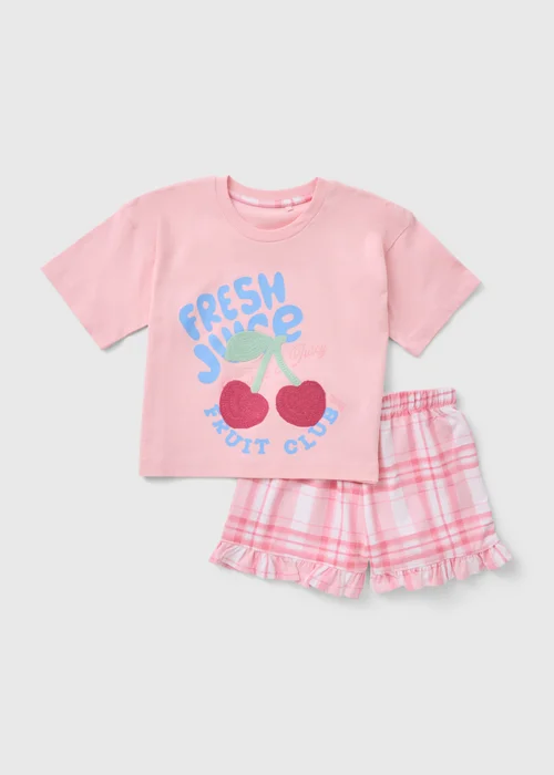 Girls Pink Cherry Check Pyjama Set (7-13yrs) - Age 7 Years Image 1