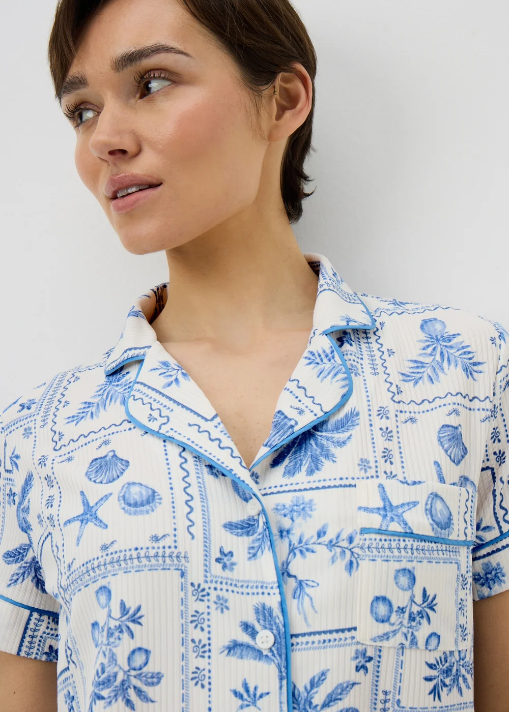 Blue Postcard Button Up Short Pyjama Set - XXL Image 2