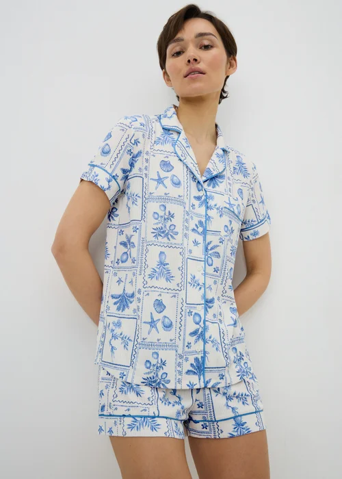 Blue Postcard Button Up Short Pyjama Set - XXL Image 1