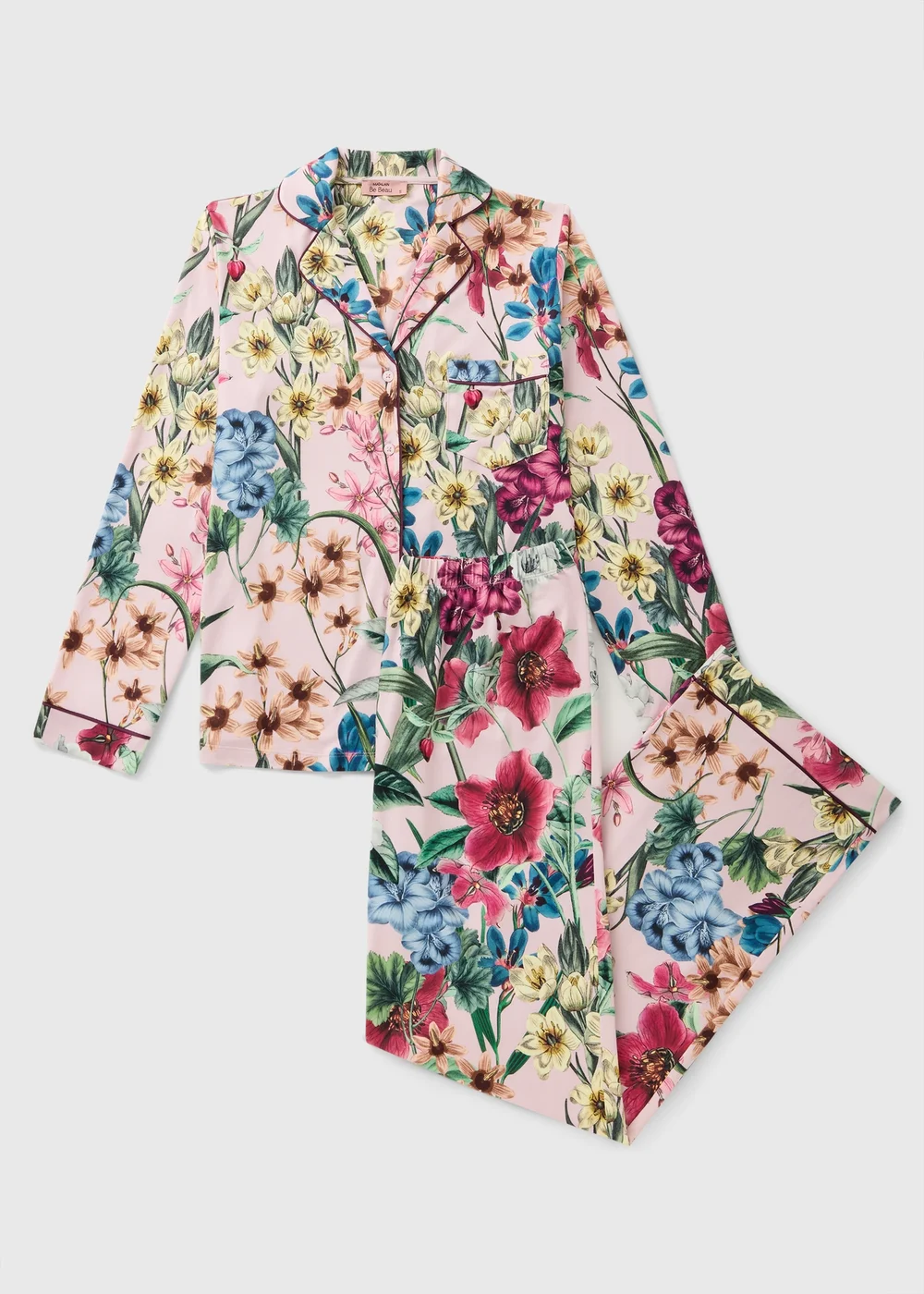 Pink Floral Button Up Pyjama Set - Medium Image 3