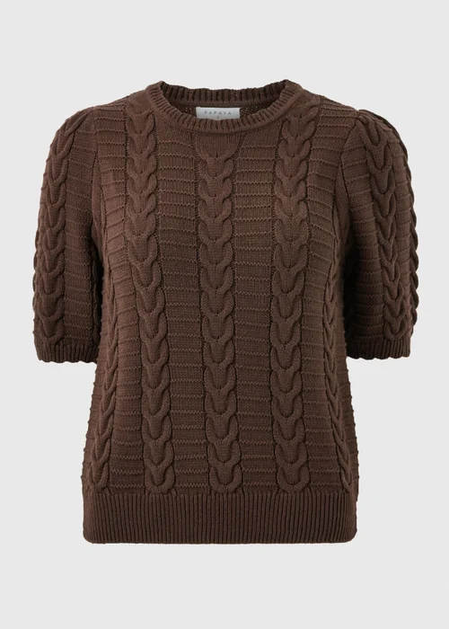 Chocolate Brown Short Sleeve Cable Jumper - XS Image 3
