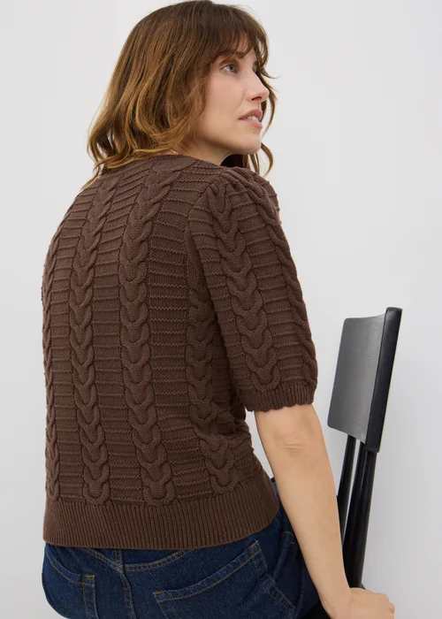 Chocolate Brown Short Sleeve Cable Jumper - XS Image 2