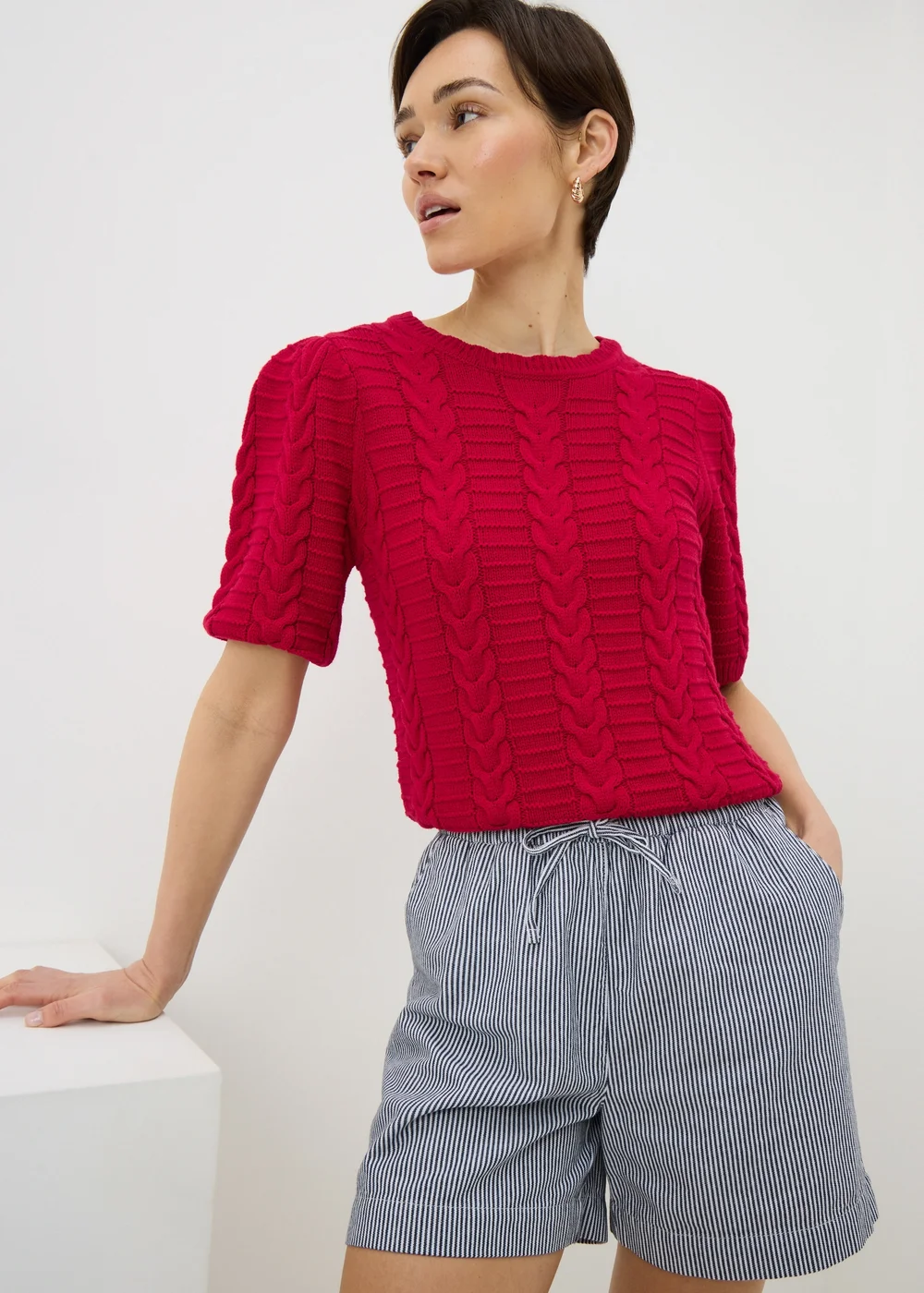 Red Short Sleeve Cable Jumper - XS Image 1