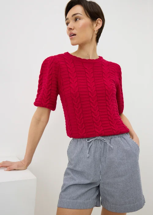 Red Short Sleeve Cable Jumper - XS Image 1