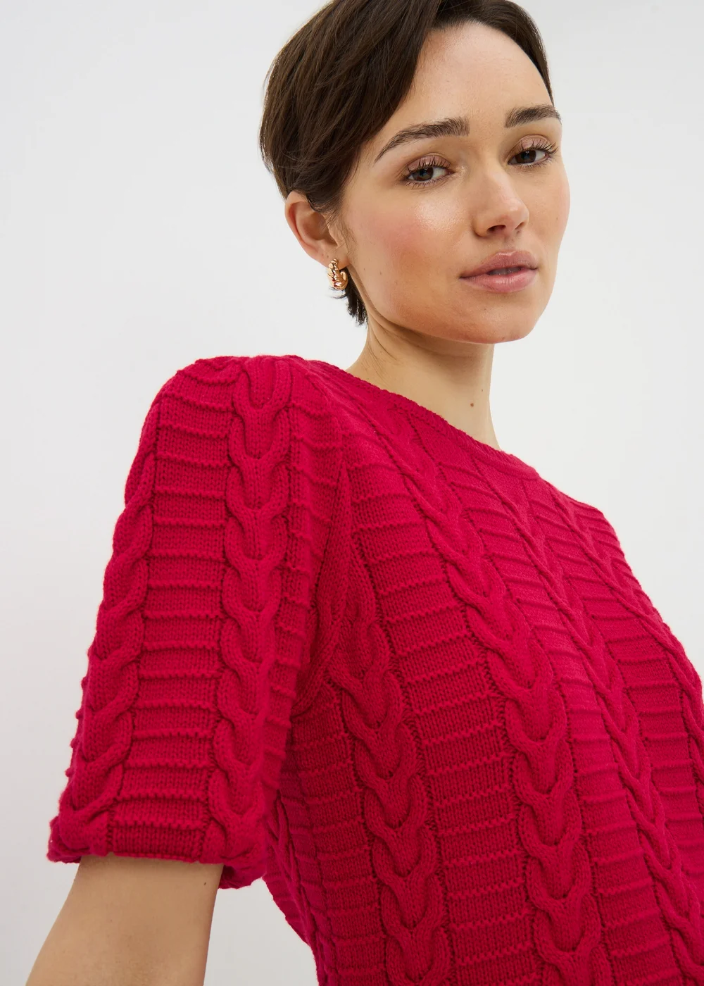 Red Short Sleeve Cable Jumper - XS Image 2