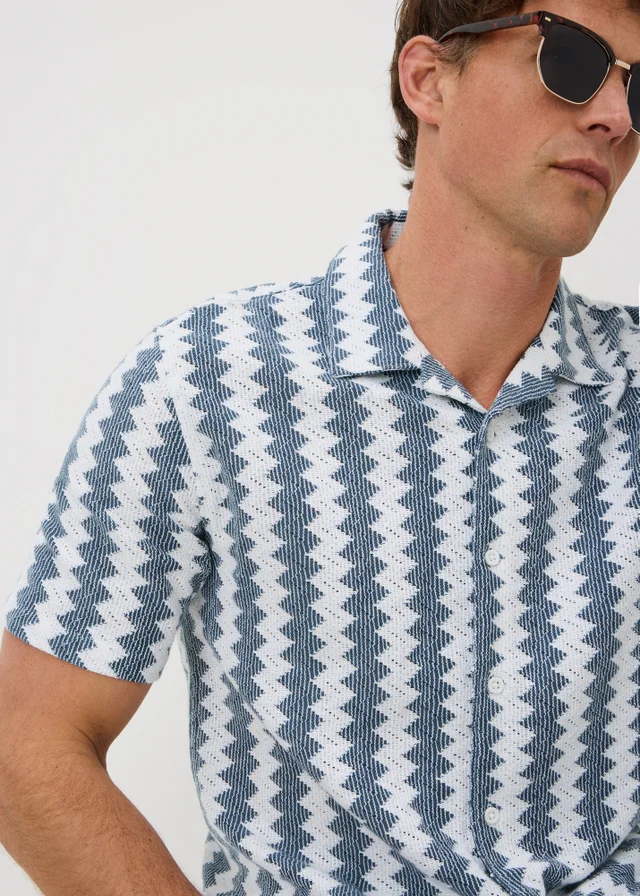 Blue Stripe Crochet Short Sleeve Shirt