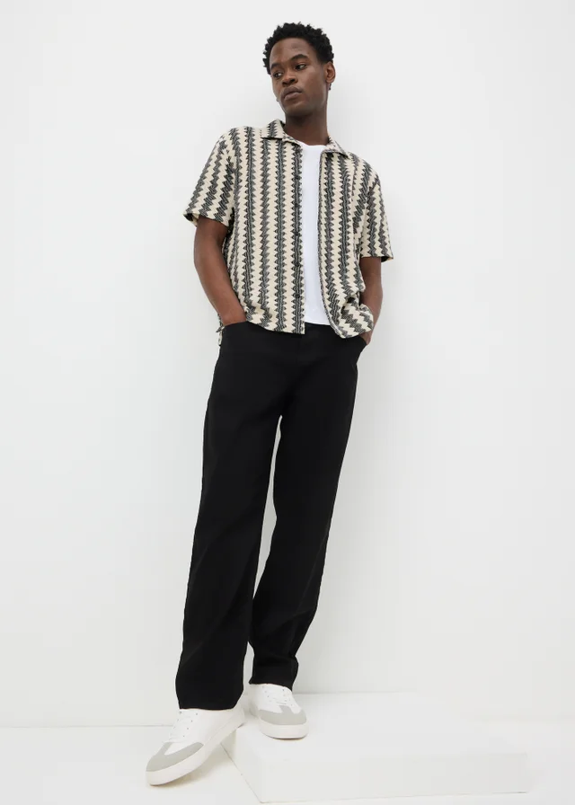 Black Stripe Crochet Short Sleeve Shirt