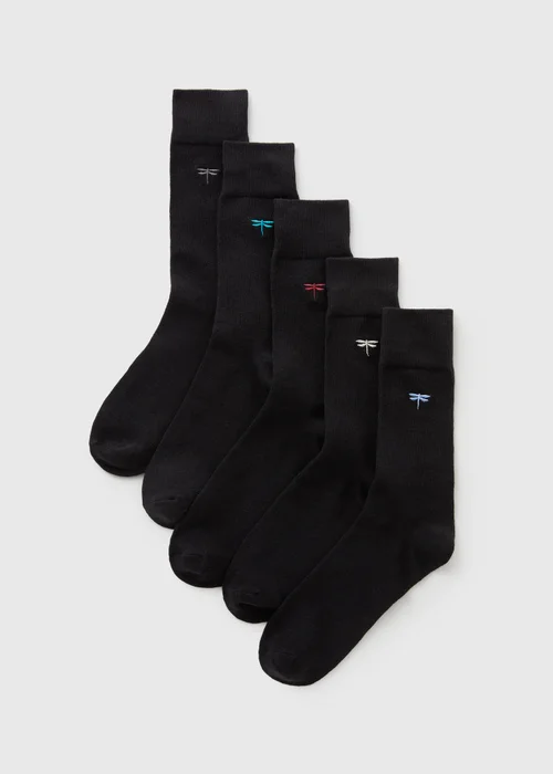 5 Pack Black Dragonfly Ankle Socks - 6-8.5 Image 1