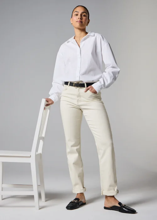 Ecru Stretch Mid Rise Straight Leg Jeans - 20/L29 Image 2