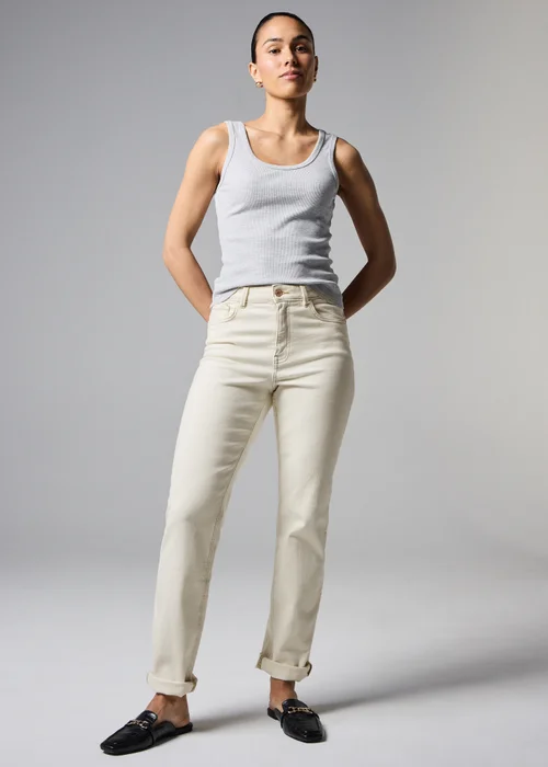 Ecru Stretch Mid Rise Straight Leg Jeans - 20/L29 Image 1