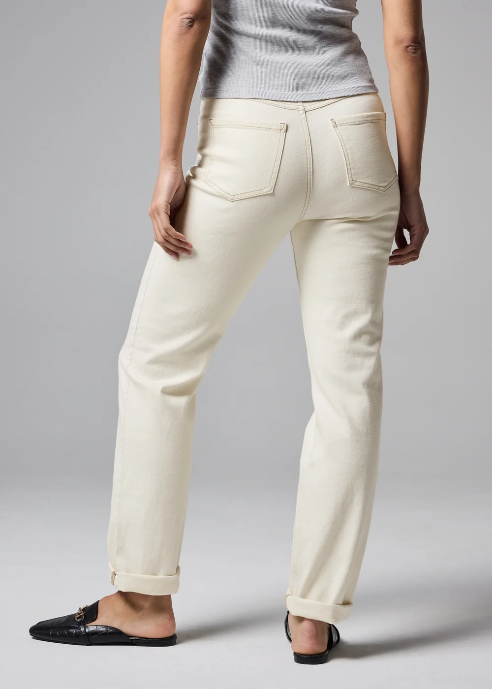Ecru Stretch Mid Rise Straight Leg Jeans - 8/L29 Image 4