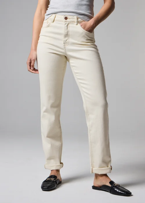 Ecru Stretch Mid Rise Straight Leg Jeans - 8/L29 Image 3