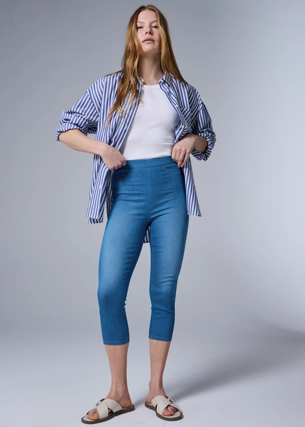 Bright Blue Rosie Stretch Cropped Jeggings - 28 Image 1