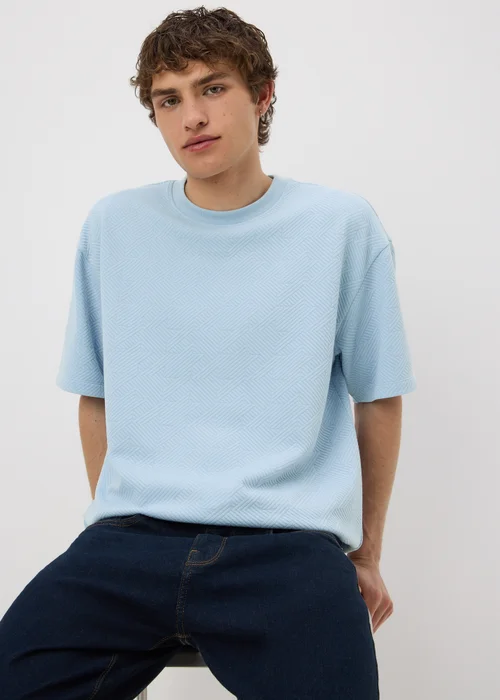 Light Blue Houndstooth Textured T-Shirt - 2XL Image 1