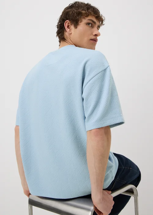 Light Blue Houndstooth Textured T-Shirt - 2XL Image 2